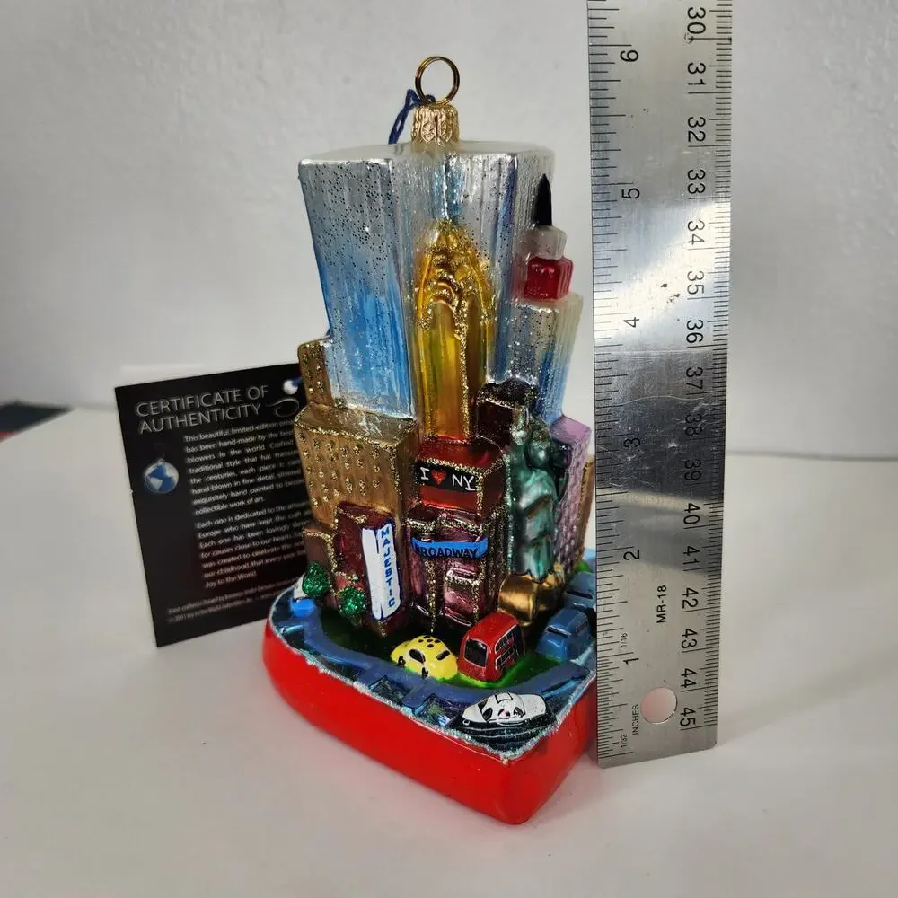 Joy to the Word Limited Edition Twin Towers Christmas Glass Ornament Hand Made